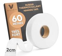 Villkin bande d'ourlet thermocollante 60m x 20mm - ourlet textile pour pantalons, rideaux et voilages, facile à appliquer (blanc, 20mm x 60m)