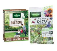 Vilmorin 4460415 Gazon Rustique, Vert, 3 kg & 5867607 Pack de Graines Mélange de Fleurs Coin des Papillons 7 m²