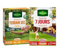 Vilmorin 4460514 Gazon Terrain Sec, Vert, 1 kg & 4460714 Gazon 7 Jours, Vert, 1 kg