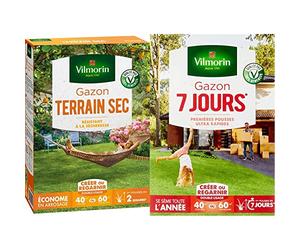 Vilmorin 4460514 Gazon Terrain Sec, Vert, 1 kg & 4460714 Gazon 7 Jours, Vert, 1 kg