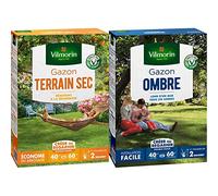 Vilmorin 4460514 Gazon Terrain Sec, Vert, 1 kg & 4466514 Gazon Ombre, Vert, 1 kg