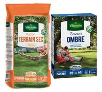 Vilmorin 4460516 Gazon Terrain Sec, Vert, 5 kg & 4466514 Gazon Ombre, Vert, 1 kg