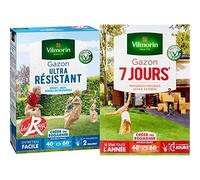 Vilmorin 4462414 Gazon Ultra Résistant, Vert, 1 kg & 4460714 Gazon 7 Jours, Vert, 1 kg