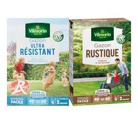 Vilmorin 4462414 Gazon Ultra Résistant, Vert, 1 kg & Gazon Rustique - Robuste et esthétique, 1kg, Vert