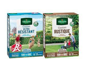 Vilmorin 4462415 Gazon Ultra Résistant, Vert, 3 kg & 4460415 Gazon Rustique, Vert, 3 kg