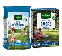 Vilmorin 4462418 Gazon Ultra Résistant, Vert, 15 kg & 4466514 Gazon Ombre, Vert, 1 kg
