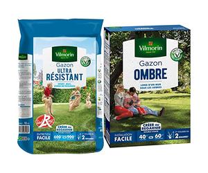 Vilmorin 4462418 Gazon Ultra Résistant, Vert, 15 kg & 4466514 Gazon Ombre, Vert, 1 kg