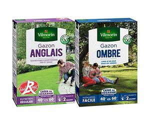 Vilmorin 4462714 Gazon Anglais, Vert, 1 kg & 4466514 Gazon Ombre, Vert, 1 kg
