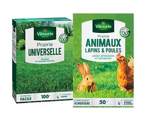 Vilmorin 4477514 Prairie Universelle, Vert, 7.5 x 19 x 27.5 cm & 4461312 Prairie Animaux Lapins et Poules, Vert, 5.80 x 14.5 x 22 cm