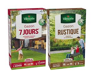 Vilmorin Gazon 7 Jours Boite 250 g, Vert & Gazon Rustique Boite 250 g, Vert