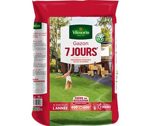 Vilmorin Gazon 7 Jours, Vert, 10 kg | Pousse rapide 7 jours, double usage création et regarnissage, efficace, résistant, économique, facile à semer