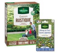 Vilmorin Gazon Rustique - 3 kg + Gazon Japonais - 4 m² - Mélange de fleurs