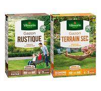 VILMORIN - Gazon Rustique - Robuste et esthétique, 1kg & 4460514 Gazon Terrain Sec, Vert, 1 kg