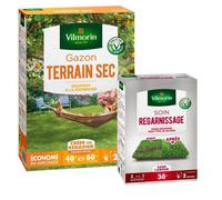 Vilmorin Gazon Terrain Sec - 1 kg + Soin Regarnissage Universel 2 en 1 - 500 g