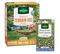 Vilmorin Gazon Terrain Sec - 3 kg + Gazon Japonais - 4 m² - Mélange de fleurs