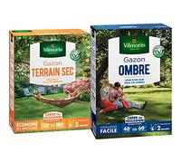 VILMORIN - Gazon Terrain Sec - Résistant à la sécheresse - Économe en arrosage - Premières pousses visibles dès 2 semaines - Pour créer un nouveau gazon, Vert, 3 kg & 4466514 Gazon Ombre, Vert, 1 kg