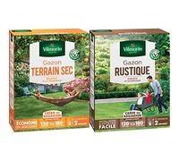 VILMORIN - Gazon Terrain Sec - Résistant à la sécheresse - Premières pousses visibles dès 2 semaines - Pour créer un nouveau gazon, Vert, 3 kg & 4460415 Gazon Rustique, Vert, 3 kg