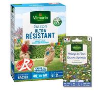 Vilmorin Gazon Ultra Résistant - Label Rouge - 1 kg + Gazon Japonais - 4 m² - Mélange de fleurs