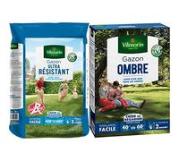 VILMORIN - Gazon Ultra-Résistant - Premières pousses dès 2 semaines - Pour terrains de sport, de jeux ou zones de passage - Pour Créer un nouveau gazon - 10 Kg & Gazon Ombre, Vert, 1 kg