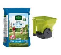 VILMORIN - Gazon Ultra-Résistant - Premières pousses dès 2 semaines & Semoir à gazon/Engrais à manivelle - Dosage précis - 21 cm x 24 cm x 22,5 cm - 3 litres - Vert et noir