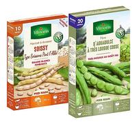 Vilmorin Haricot Soissy Boite série 10m, Blanc & Fève d Aguadulce a très Longue cosse Boite série 20m, Vert