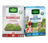 VILMORIN - Soin Regarnissage Universel 2 en 1 - Semences de gazon + Fortifiant naturel - Rénovation facile des gazons abîmés - Levée rapide - 1 Kg & 4462414 Gazon Ultra Résistant, Vert, 1 kg