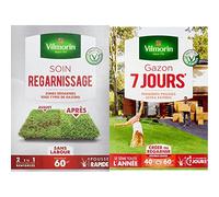 VILMORIN - Soin Regarnissage Universel 2 en 1 - Semences de gazon + Fortifiant naturel - Rénovation facile des gazons abîmés - Levée rapide - Enracinement profond - 1 Kg & Gazon 7 Jours, Vert, 1 kg