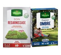 VILMORIN - Soin Regarnissage Universel 2 en 1 - Semences de gazon + Fortifiant naturel - Rénovation facile des gazons abîmés - Levée rapide - 1 Kg & 4466514 Gazon Ombre, Vert, 1 kg