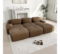 VILUXE Canapé 3 places avec 3 tabourets en velours côtelé marron | Canapé modulaire avec tabouret, tissu velours côtelé mousse 32D, salon, chambre à coucher, home cinéma, familles et invités
