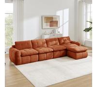 VILUXE Canapé 4 places avec 1 pouf chenille orange | Canapé modulaire assise basse en mousse chenille 32D pour salon, chambre à coucher, appartement, couples et familles