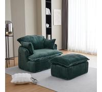 VILUXE Cloud Fauteuil avec tabouret, fauteuil en velours côtelé pour petits espaces, fauteuil de salon compressé en tissu velours côtelé doux, fauteuil de lecture pour salon, chambre à coucher et