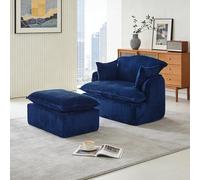 VILUXE Cloud Fauteuil avec tabouret, fauteuil en velours côtelé pour petits espaces, fauteuil de salon compressé en tissu velours côtelé doux, fauteuil de lecture pour salon, chambre à coucher et