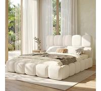 VILUXE Lit double 180 x 200 cm avec coffre de lit bou lanc | Lit capitonné bou vec coffre de lit hydraulique, sommier à lattes et bords arrondis, chambre à coucher