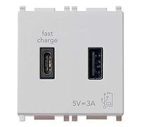 Vimar 14295.AC.SL Prise USB plate 5 V 3 A, 1 sortie USB type A et 1 type C, délivre au total 3 A pour charger un appareil jusqu'à 3 A ou simultanément deux appareils