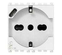 VIMAR 19210.USB.B Arké Prise 2 modules SICURY 2P+T 16A 250V Universelle Standard Italien P40 Sortie USB Type C 5V et 3A pour la Charge Rapide, Blanc