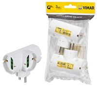 Vimar FP00316.B Adaptateur multiple SICURY 250 V~ vertical - max 1500 W, fiche 2P+T 16 A standards allemand/français, trois prises 2P+T 16 A universelles standard italien type P40, blanc, 2 pièces