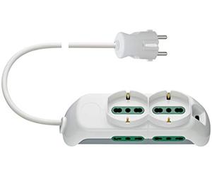 Vimar FP00520.CK.B Prise mobile multiple 16A, 2 sorties SICURY universelle std IT P40, 4 sorties SICURY std IT P17/11, câble 1,5m avec 3 conducteurs, fiche 16A std DE, puissance max 3680W, blanc