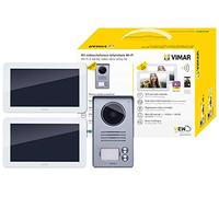 Vimar K40956 Kit portier-vidéo 2 familles pour pose en saillie avec: 2 portiers-vidéo mains libres LCD 7in avec écran tactile et connexion Wi-Fi, 1 platine de rue à 2 boutons, 2 alimentations