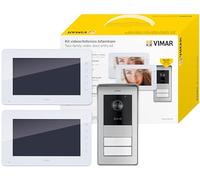 VIMAR K42931 Kit visiophone 2 familles pour Pose en saillie avec: 2 interphone, Platine de Rue à 2 Boutons, 2 alimentations DIN, étriers de Fixation, Contrôle des accès RFID, Écran 7 Pouces
