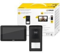 Vimar K42965 Kit interphone vidéo Mural Tactile Mains Libres Wi-FI Couleur LCD 7", Plaque Audio vidéo 1 Bouton, 1 Bloc d'alimentation 24 V CC 1 A, Prises interchangeables EU/UK/US/AU, Supports, Noir