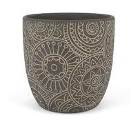 Vimin Box Pot en Terre Cuite Café Décoré | Diamètre 13,5 cm | Pot pour Plantes d'intérieur et d'extérieur | Porte-Pot élégant pour Maison, Jardin, Balcon (1, M café)