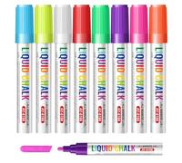 Vinabo Feutres Craie Effaçables, 8 Couleurs pour Tableau Noir et Vitre | Pointe Réversible 3-4 mm et 7-8 mm, Encre à Base d’Eau pour Menu, Miroir, Fenêtre, École et Décoration
