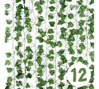 Vinabo Lierre Artificiel Decoration Chambre, 12Pcs 2.1m Faux Lierre Plante Artificielle, Lieres Guirlande pour Chambre,Cuisine, Patio, Balançoire, Mariage, Bureau, Fête, Noël, Halloween, Vert