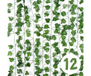 Vinabo Lierre Artificiel Decoration Chambre, 12Pcs 2.1m Faux Lierre Plante Artificielle, Lieres Guirlande pour Chambre,Cuisine, Patio, Balançoire, Mariage, Bureau, Fête, Noël, Halloween, Vert