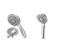 Vinabo Pommeau de douche + 1,5 m flexible douche en acier tube, 5 fonctions jet de douche & GRIFEMA COMPLENTO-G804 Douchette à Main 5 jets pour Salle de Bain, Moyen Pommeau de Douche