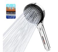 Vinabo Pommeau de Douche Anticalcaire, 6 Jets Haute Pression | Douchette Filtrante 120 mm avec Bouton Stop, Buses Silicone et Raccord G1/2, pour Faible Pression, Enfants et Animaux