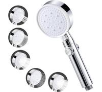 Vinabo Pommeau de Douche Haute Pression, Pommeau de Douche Économie d'eau 5 Modes Réglable, Poire de Douche Salle de Bain avec Arret, Pomme de Douche Haute Pression (Lot de 5)