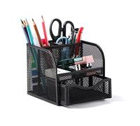 Vinabo Rangement Bureau, Organisateur de Bureau en Filet MéTallique, Pot a Crayon Bureau avec 4 Compartiments de Tri, Porte Stylo Peu Encombrant avec Tiroir Coulissant pour Papeterie, Maison, école