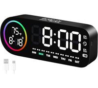 Vinabo Réveil Numérique LED 7 Couleurs - Horloge Digitale avec Affichage Température, 5 Niveaux Luminosité, Double Alarme, Snooze, USB, 12/24h - Réveil Lumineux pour Enfant & Adulte (Noir) (Lot de 5)