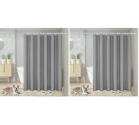 Vinabo Rideau Douche, 180 x 200 cm, Rideau de Douche avec 12 Crochets, sans Percage, Tissu PEVA Imperméable Lavable en Gris (Lot de 2)